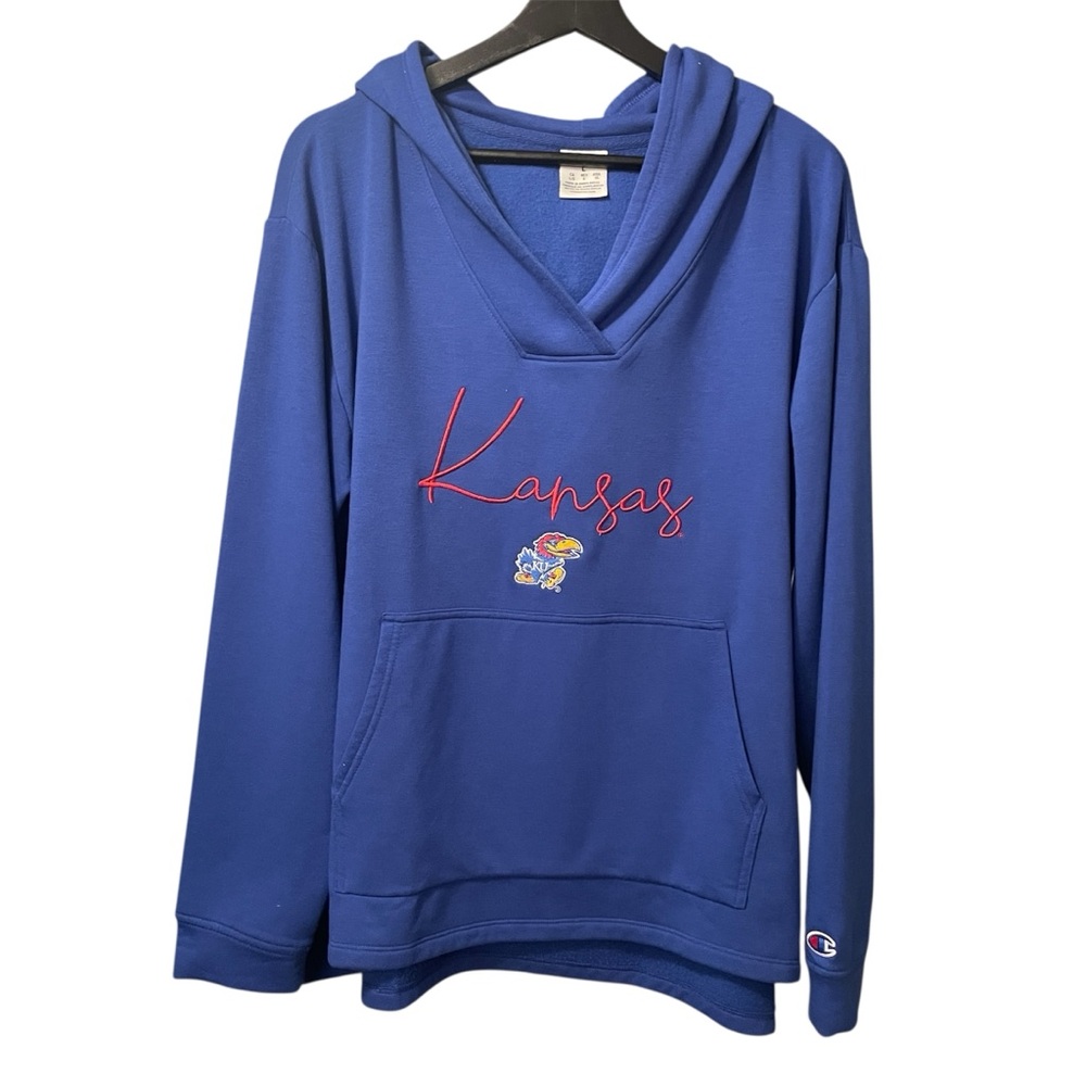 Kansas KU Jayhawks Champion Embroidered Hoodie Soft Sweatshirt Womens LARGE